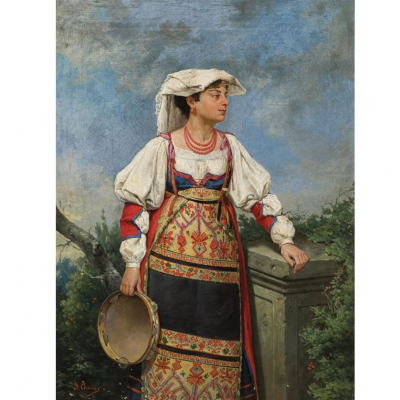 Jose María Chavez Ortiz.   &quot;Pastora napolitana&quot;. Óleo sobre lienzo.  