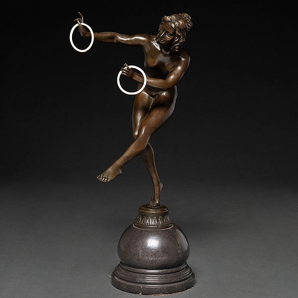 &quot;Malabarista con arcos en marfil&quot; Figura escultórica realizada en bronce, siguiendo modelos de CL. Jr. Colinet