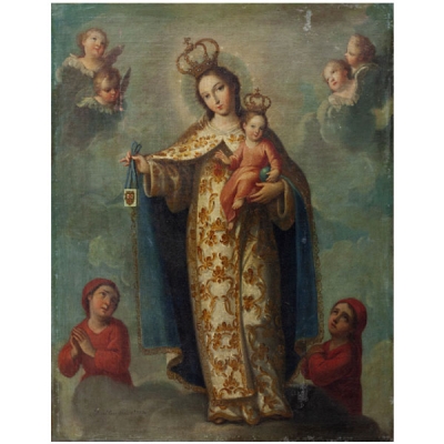 JOSÉ DE PÁEZ (1720-1790) Virgen del la Merced con dos almas