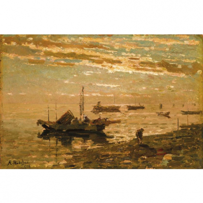 Félix Resurrección Hidalgo.   &quot;Mariscadores (1908)&quot;. Óleo sobre cartón. 