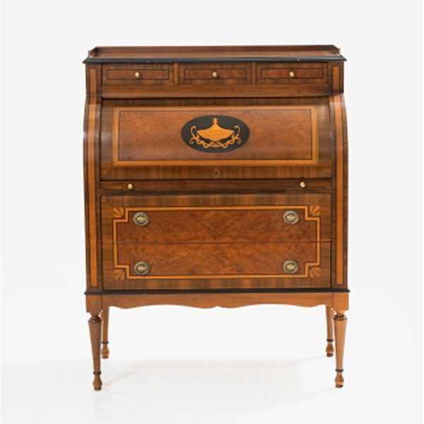 Bureau cilindro en madera de caoba y marqueter&iacute;a Estilo Imperio.   &Eacute;poca: S. XX 