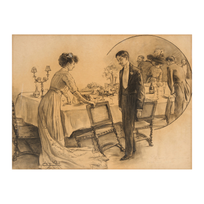 Lluïsa Vidal (Barcelona, 1876-1918)  Banquete nupcial.  Dibujo 
