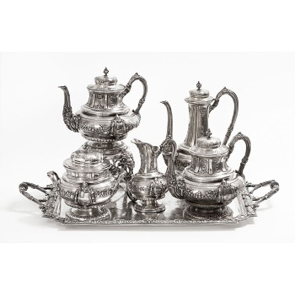 Juego de café y samovar en plata Estilo Luis XVI. 