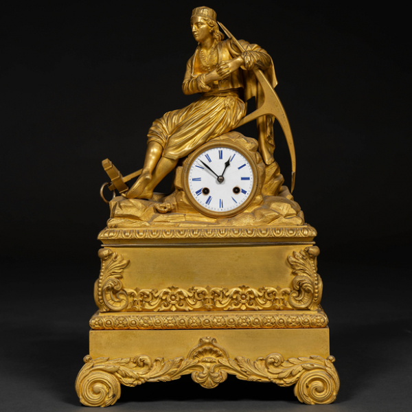 &quot;Alegoría del mar&quot; Reloj de sobremesa francés época restauración en bronce dorado del siglo XIX.