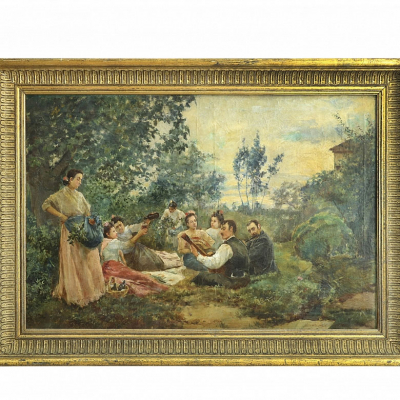 Benaventura Álvarez Sala (1869-1919) &quot;Escena campestre&quot;.  Óleo sobre lienzo. Firmado  