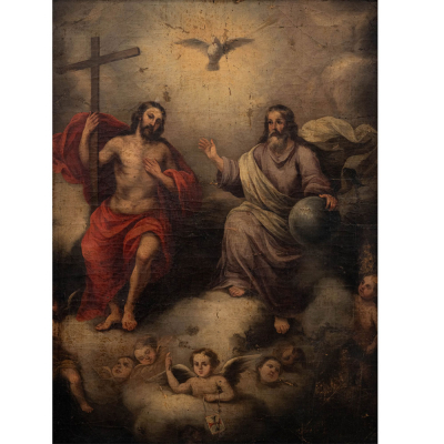 "Sant&iacute;sima trinidad"  Escuela colonial del siglo XVIII   T&eacute;cnica: &Oacute;leo/Lienzo 