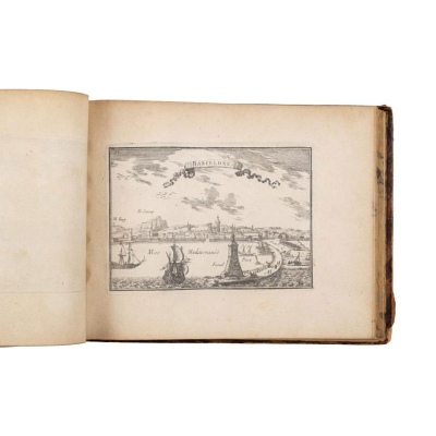 "Les plans et profils des principales villes et lieux considerables de la Principaute de Catalogne".  (c. 1650).   Ex-libris de Gustavo Gili.
