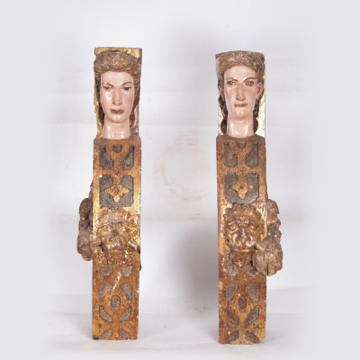 Pareja de ménsulas en forma de cariátides, escuela española del siglo XVI.