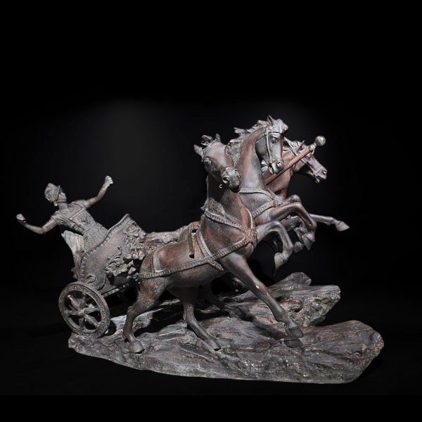 Gran Cuadriga romana en bronce, Italia, siglo XX.   Bronce a la cera perdida patinado.