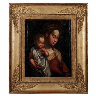  &#039;Virgen con Niño&#039;. Escuela italiana s XVIII. Óleo s/lienzo.