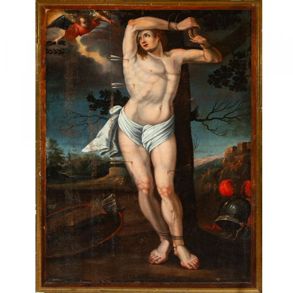 BALTASAR DE ECHAVE IBÍA (Mexicano, 1585-1643) - Excepional "San Sebastián". Óleo sobre lienzo. Escuela olonial mexicana.