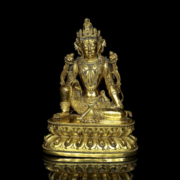 Excepcional figura de bronce dorado &quot;Bodhisattva Tara&quot;, dinastía Ming, con marca Yongle. 