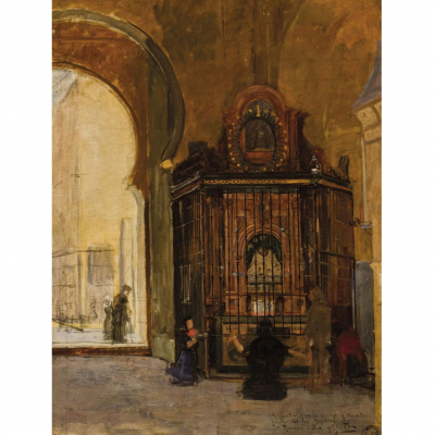 CECILIO PLÁ (1860 - 1934) &quot;Interior de la catedral&quot;. Óleo sobre lienzo.