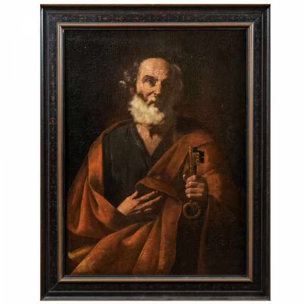 Lote Estrella - Matthias Stom, llamado Matthias Stomer (h. 1600-h. 1650) "San Pedro".   Óleo sobre Lienzo.