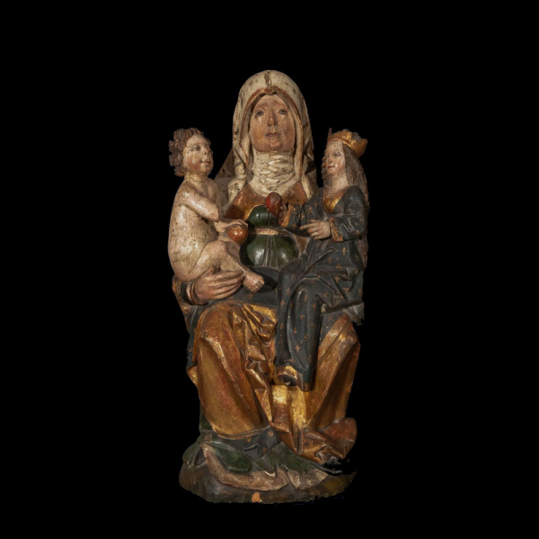 Escuela Alemana del siglo XV - Santa Ana, la Virgen y el Niño.    Madera tallada y policromada.