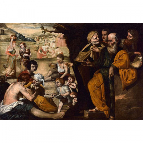 ESCUELA ITALIANA NAPOLITANA DEL SIGLO XVII "La caída del maná".