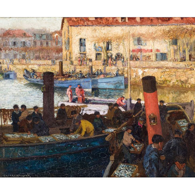 GEORGES MASSON (1875 - 1948) &quot;Pescadores vascos. Regreso de la pesca&quot;. Óleo sobre lienzo.