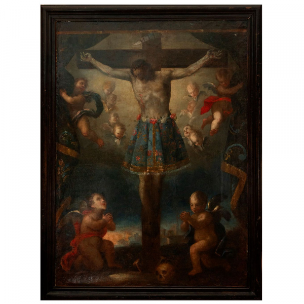 "Santo Cristo de La Grita" Escuela Colonial Novohispana. Siglo XVII.    Óleo sobre lienzo. 