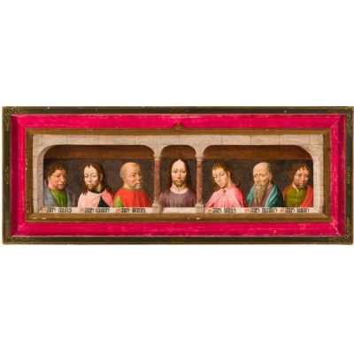 Maestro de la Colección Pacully (XV - XV).   &quot;Cristo y seis Apóstoles en la Última Cena&quot;. Óleo sobre tabla.