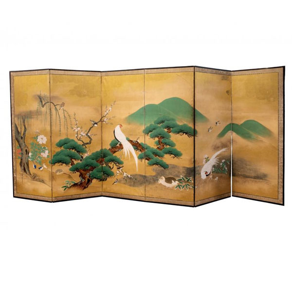 Importante Biombo japonés Periodo Edo S. XIX