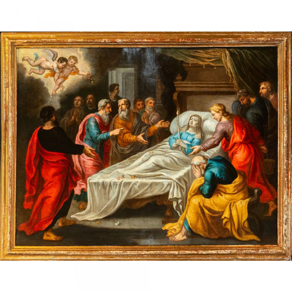 "El tr&aacute;nsito de la Virgen" Maestro flamenco de Amberes, Siglo XVII.   &Oacute;leo sobre cobre.