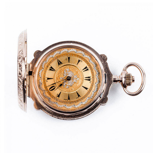 Excelente reloj saboneta, suizo, para el mercado turco, en sólida caja de oro rosa 14 K 