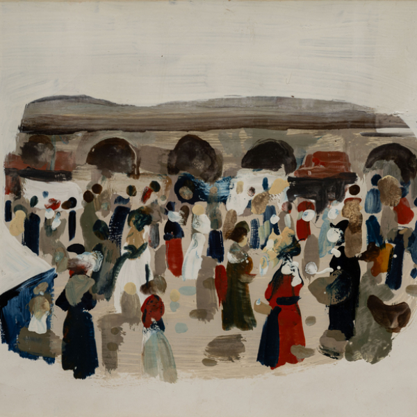 "Fiesta de Santo Tomás " c. 1960.  ANTONIO VALVERDE (Rentería, 1915-Oyarzun,1970). Acrílico/papel