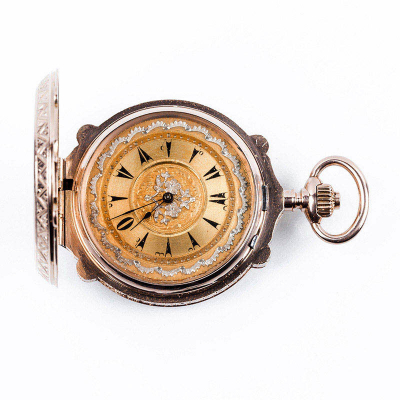Excelente reloj saboneta suizo oro rosa 14 K