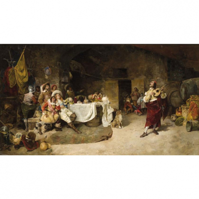 Joaqu&iacute;n Agrasot.  "Escena de taberna (1867)". &Oacute;leo sobre lienzo. Firmado 