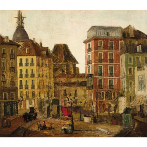 Agustín Redondela.   &quot;Plaza de la Cebada (1950)&quot;. Óleo sobre lienzo.  