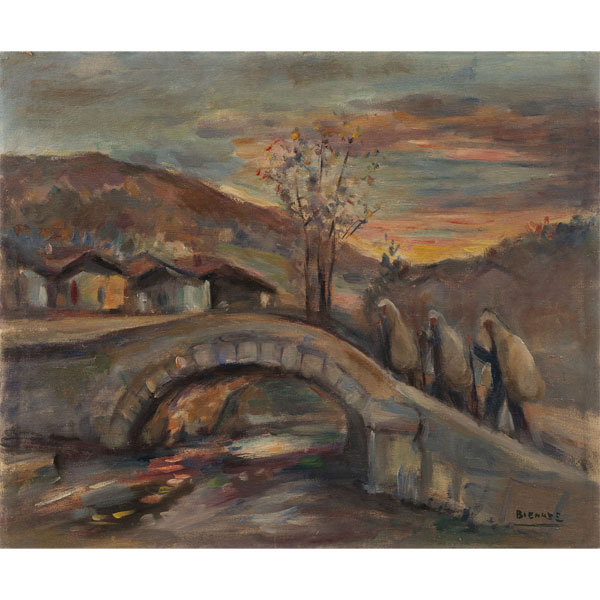 &quot;Cruzando el puente&quot;  BERNARDINO BIENABE ARTIA (Irún, 1899 - 1987) 