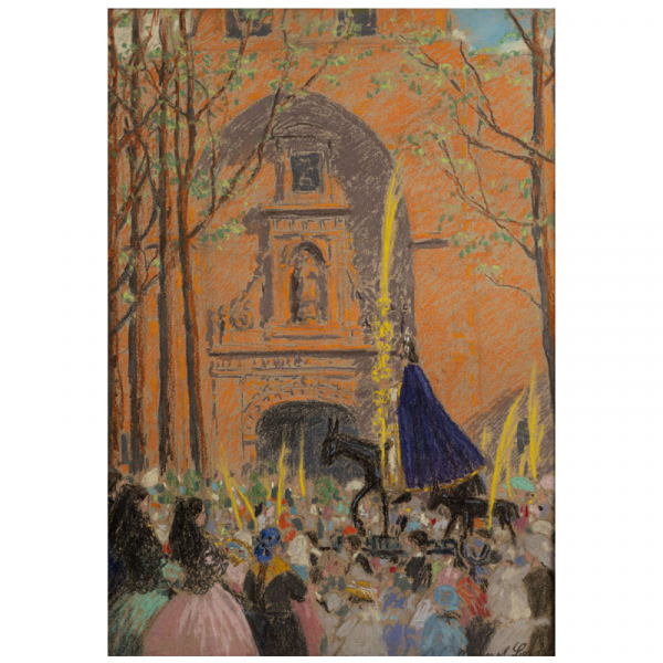 &quot;Procesión del borriquito&quot;.  MANUEL LOSADA (Bilbao, 1865-1949).  Pastel/papel. 