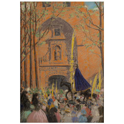 &quot;Procesión del borriquito&quot;.  MANUEL LOSADA (Bilbao, 1865-1949).  Pastel/papel. 