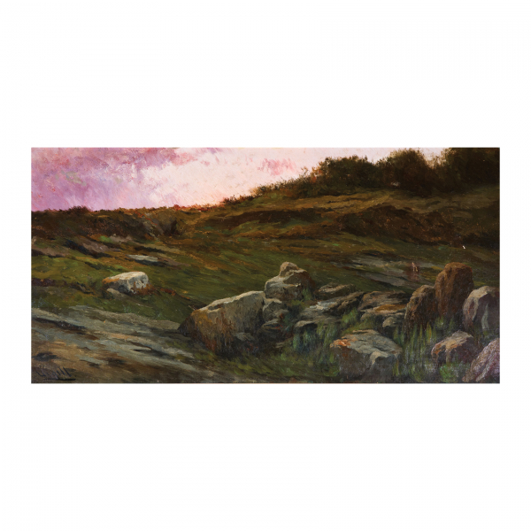 Modest Urgell Inglada (Barcelona, 1839-1919)  Atardecer.  Óleo sobre tela. Firmado. 