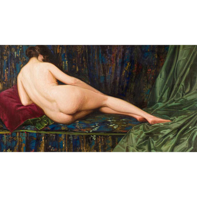 Luis Huidobro (1870 - 1936)  &quot;Desnudo de espaldas&quot;. Óleo sobre lienzo.