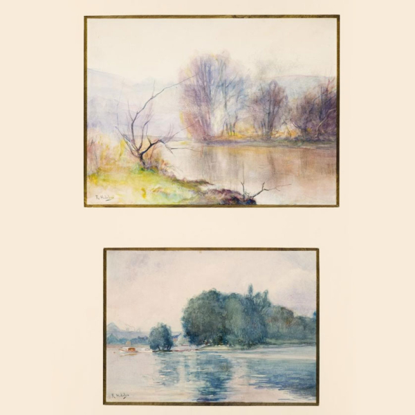 F&eacute;lix Resurrecci&oacute;n Hidalgo.  "17 vistas de paisajes". Lote formado por diecisiete acuarelas sobre papel.
