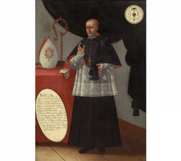 JUAN ARZEO (Manila, 1795-1865).  Retrato del Ilmo. Don Francisco Santos Gómez Marañón (1763-1840), obispo de Cebú.    Óleo sobre lienzo.