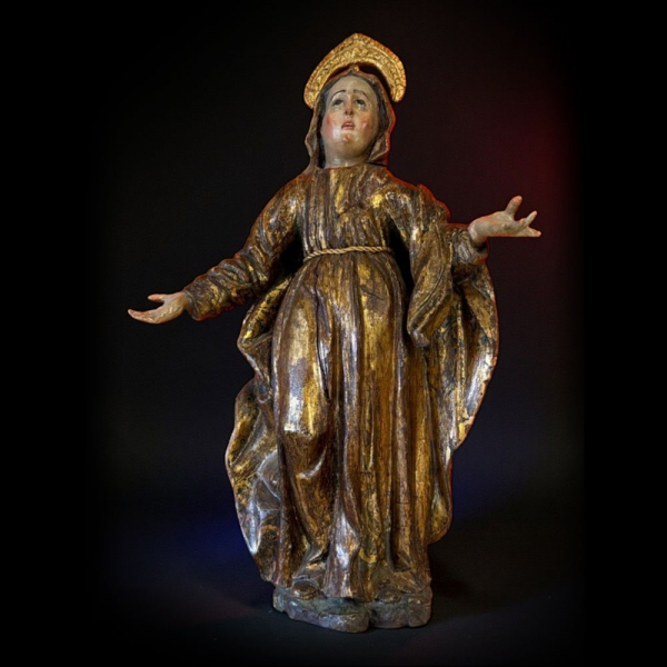 "Santa Ana" Escuela Española. Siglo XVI.   Escultura en madera tallada, policromada y dorada