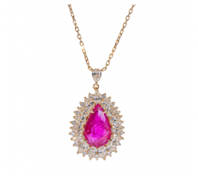 Gargantilla en oro con rubí Burma Mogok talla perilla, 3,39 ct y diamantes