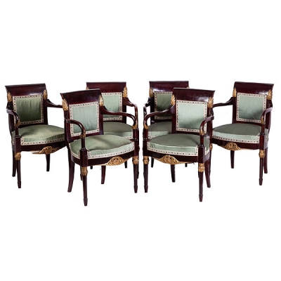 Seis sillones y cuatro sillas de caoba época Fernandina S.XIX
