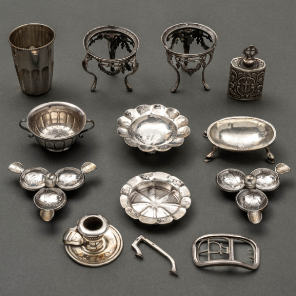 Miscelánea de piezas de plata del siglo XX.