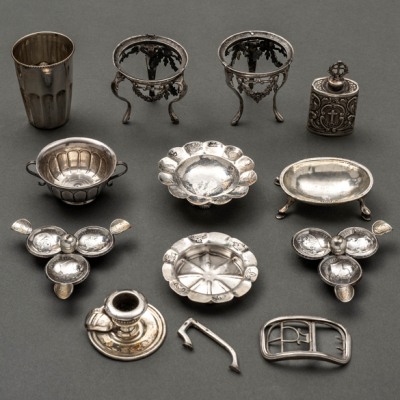 Miscelánea de piezas de plata del siglo XX.