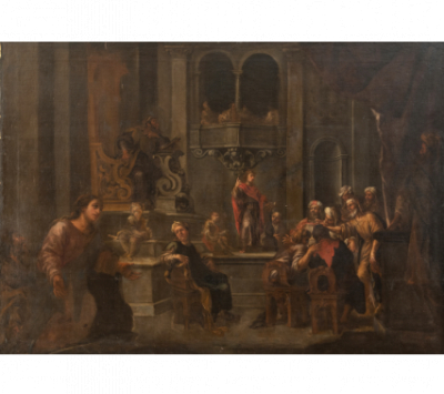 ESCUELA SEVILLANA, SIGLO XVII Cristo disputando con los doctores en el Templo. 