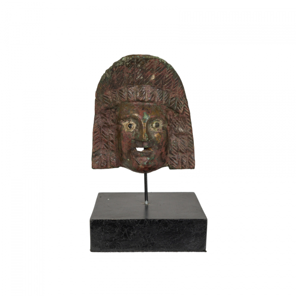 Aplique romano en bronce con representaci&oacute;n de m&aacute;scara de teatro. Periodo Alto Imperial, I-II d.C.