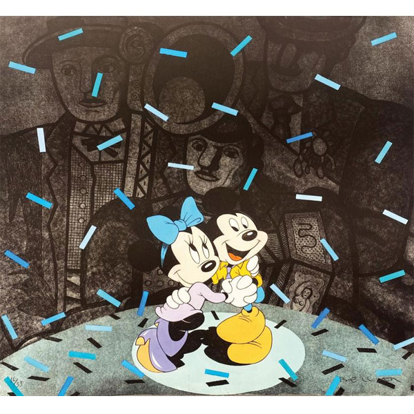 Fernando Bellver  &quot;Serie Fiesta - Mickey &amp; Minnie según Leger (1988)&quot;. Aguafuerte y aguatinta sobre papel Arches.
