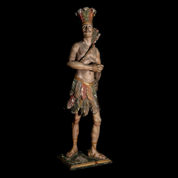 Excepcional muy Rara Figura Jefe Maya &quot;Huitzizil Tzunum&quot;, Trabajo Barroco Colonial de la Nueva España o Guatemala del siglo XVIII, México o Guatemala.