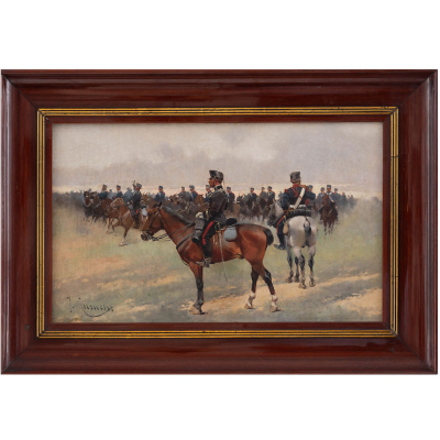 "Caballer&iacute;a" JOSE CUSACHS(Montpellier, 1851 - Barcelona, 1908) &Oacute;leo/Lienzo
