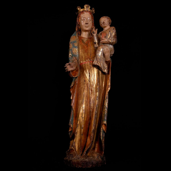 Espectacular Gran Virgen "Maiestat" con Niño Ile-de-France, escuela Medieval Gótica Francesa del siglo XIV o principios del siglo XV.