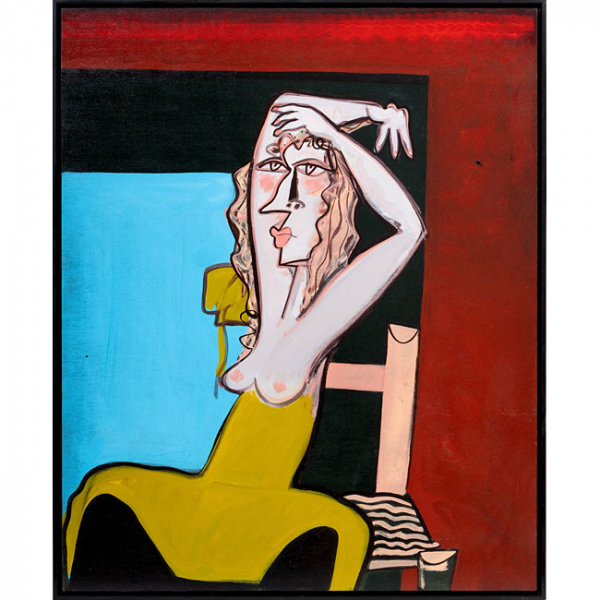 JUAN GARCÉS ESPINOSA   (Marín, Pontevedra 1935 - Madrid 2014)  "Desnudo Amarillo"  Óleo / Tabla  
