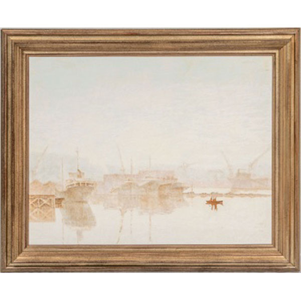 JUAN RAMÓN LUZURIAGA   (Bilbao 1938)  "Un momento en la ría"  Firmado: Luzuriaga 85  Óleo / Lienzo 